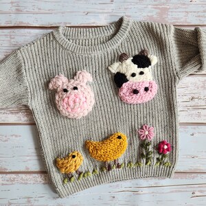 Babyhug Full Sleeves Stripe Sweater Floral Embroidery - Off White Coral