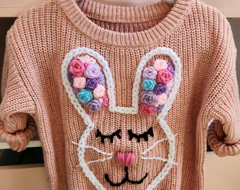 Easter baby sweater, Floral Initial sweater, Hand embroidered Baby sweater, Personalized baby sweater, cute baby sweater, Baby shower gift,