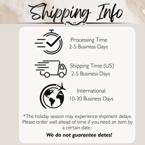 text and icons related to shipping information, including processing time, shipping time, and international shipping.