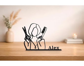 Personalized Hairdresser Line Art - Custom Name Figure, Modern Salon Decor