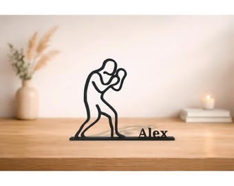 Custom Name Boxing Figure Line Art – Personalized Fighter Sculpture Artwork for Boxing, MMA & Combat Sports Lovers