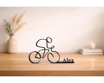 Cyclist Personalized 3d Line Art, 3D Printed Line Art, Bike Decor, Bicycle Lover Name Sign, Gift for a Cyclist, Side Table Statue Decor