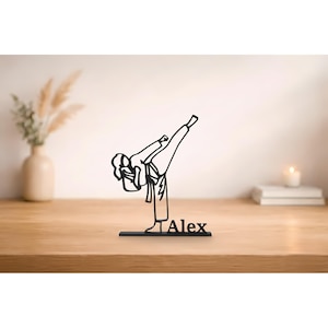 Karate Personalized Sculpture, 3D Printed Line Art, Custom Karate Figure, Karate Girl Desk Name Plate, Martial arts Sculpture, Home Decor