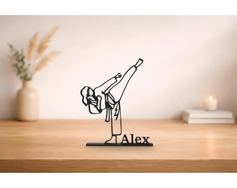 Karate Personalized Sculpture, 3D Printed Line Art, Custom Karate Figure, Karate Girl Desk Name Plate, Martial arts Sculpture, Home Decor