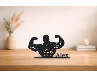 Bodybuilder Personalized Figure, Gym sculpture Art, Workout Desk Name Plate, Fitness Nameplate, Strongman Figure, Body Builder Gift Idea