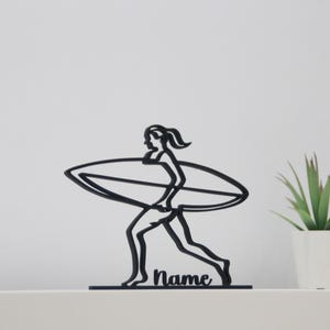 Surfer gepersonaliseerde figuur, 3D-geprinte lijnkunst, surfersculptuur, watersport cadeau-idee, surfdecoraties, gepersonaliseerd surfcadeau surfer