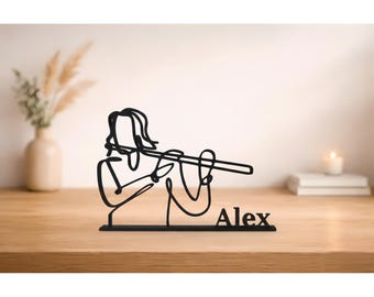 Flutist Personalized Figure, 3D Printed Line Art, Female Flute Player, Musician Gift Idea, Flutist 3D Sculpture, Minimalist Home Decor