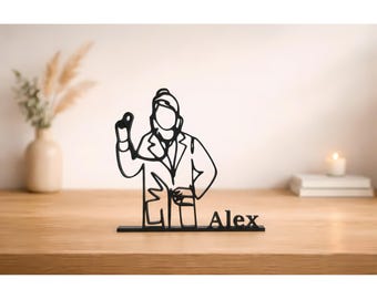 Personalized Doctor Line Art – Female Medical Sculpture Decor, Custom Namefigure, Nurse Gift Art