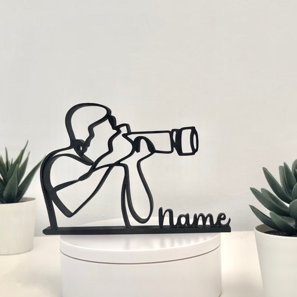 Fotógrafo, idea de regalo personalizado, regalo para fotógrafos, escultura de arte minimalista, Impreso en 3D, decoración para el hogar