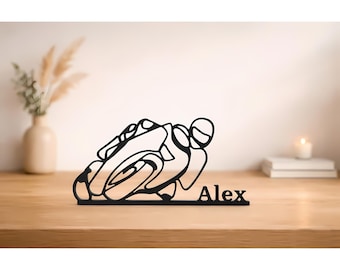 Biker Personalized 3D Line Art, Motorbike Figure, Custom Bike Name Line Art, Motorcycle Lover Gift, Bike Rider Gift, Motorbike Garage Decor