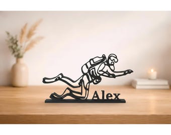Scuba Diving Personalized Figure, 3D Printed Line Art, Scuba Diver Desk Nameplate, Scuba Diver Sculpture, Gifts for Scuba Diver, Home Decor