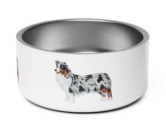 Australian Shepherd Stainless Steel Dog Bowl | Watercolor Aussie Pet Dish