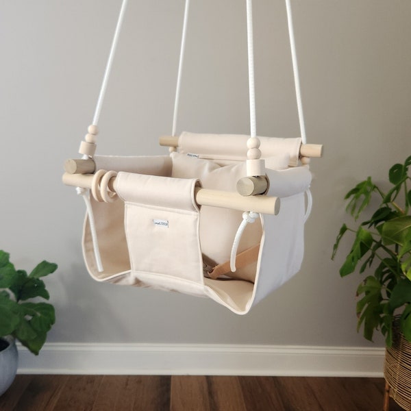 Natural Fabric Baby Swing. Indoor Swing. Nursery Decor. Baby Shower Gift. First Birthday Gift. Toddler Swing. Boho Toy. Back Support.