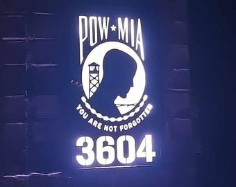 POW MIA Solar Sign | Military Memorial Lighted Wooden Plaque | Veteran Tribute Address Sign | Patriotic Outdoor Decor