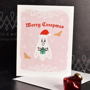 Wesołych Świąt Bożego Narodzenia Creepmas | upiorne Boże Narodzenie, święta, karta, papeteria, słodkie, pastel goth, prezent, pory roku, pełzanie, duch