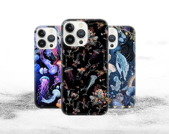 Tentacles Phone Case Jellyfish Cover fit for iPhone 15 Pro Max, 14 Plus, 13, 12, 11, XR, XS & Samsung S23, S22, A54, A53, Pixel 8, 7