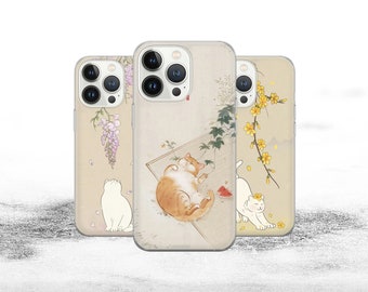 Japanische Traditionelle Katzen Handy Hülle Kunst Cover passend für iPhone 15 Pro Max, 14 Plus, 13,12,11, XR, XS & Samsung S23, S22, A54, A53, Pixel 8, 7