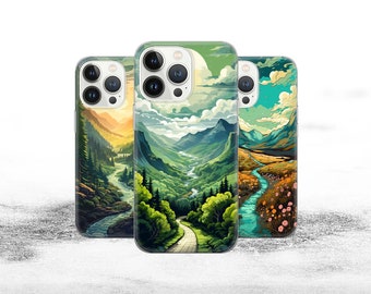 Mountain Handyhülle Wald Landschaft passend für iPhone 15 Pro Max, 14 Plus, 13, 12, 11, XR, XS & Samsung S23, S22, A54, A53, Pixel 8, 7