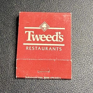 Vintage 1970s Matchbook Tweed’s Restaurants Red MA, Unused, FREE SHIPPING