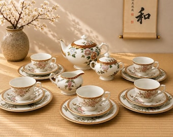 Noritake Nippon 1910s Maruki Mark Eggshell Porcelain Floral Tea Service 20 Pc