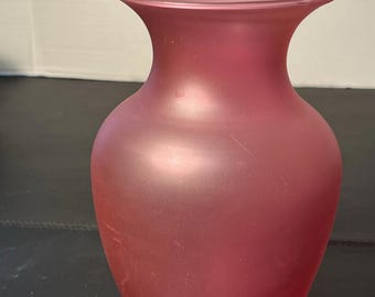 Vintage 1990s Amphora Urn Satin Frosted Fuchsia Hot Pink Vase, USA