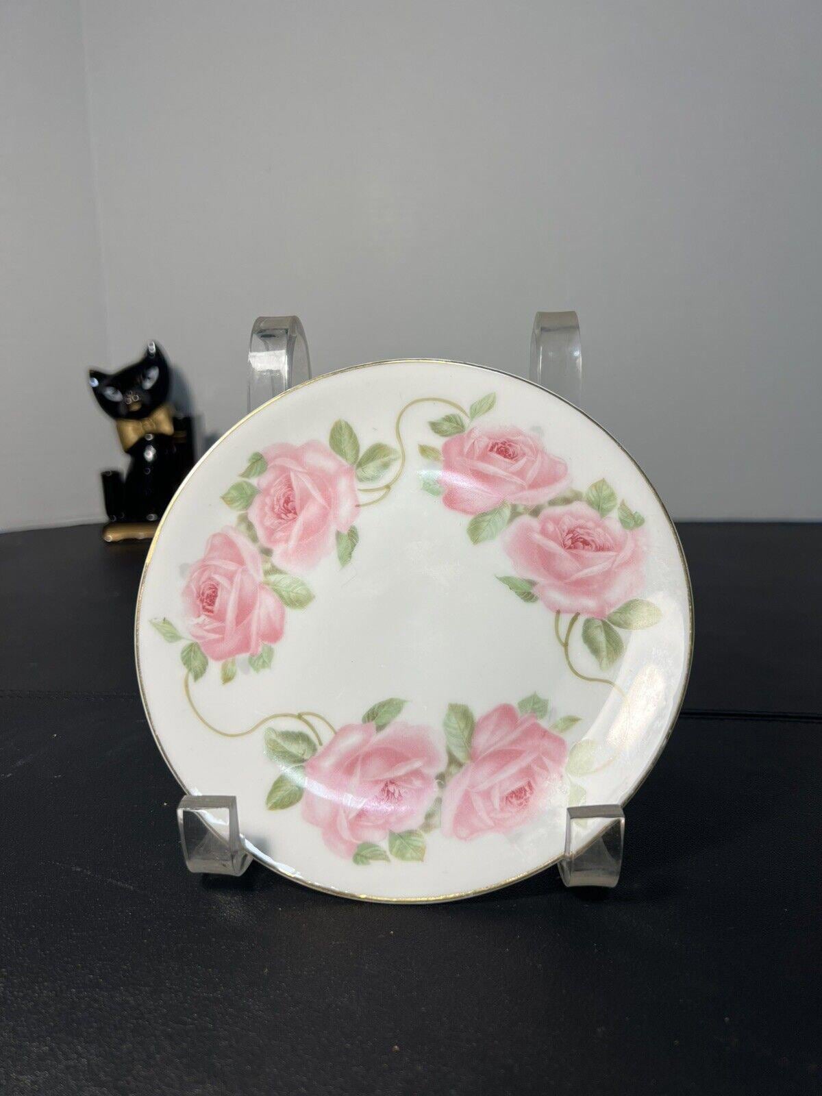 Z.S. & C Bavaria Antique 1880 to 1918 Pink Roses Gold Trim 6 Bread