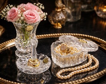 Juego de tocador de 3 piezas Crystal Zajecar Yugoslavia Romance de los años 80, cristal con 24 % de plomo