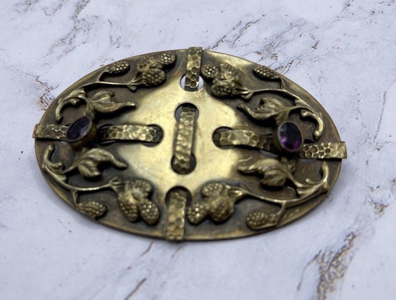 Antique Victorian 1890s Brass Buckle Brooch With … - image 1