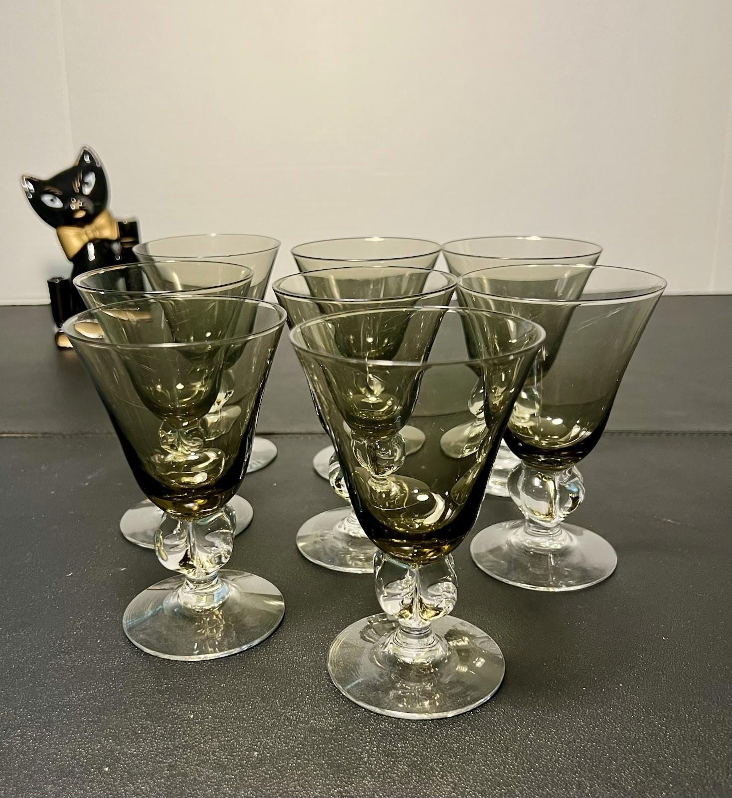 Swedish Crystal 1960s Ingrid Gulli 8 Smoky Lobed Stem Cordial