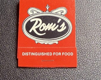 Vintage 1970s Matchbook Rom’s Italian Restaurant Sturbridge MA Unused, FREE SHIP