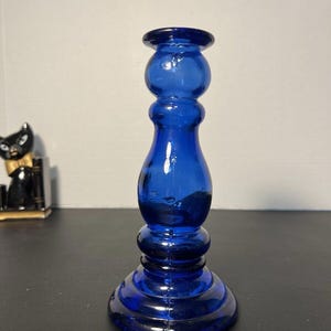 Vintage 1990s Recycled Glass Blue Cobalt Candlestick Candleholder Spain