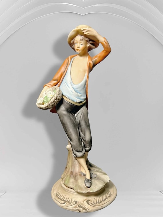 Capodimonte Italy 1950s Porcelain Figurine Boy With Flower Basket