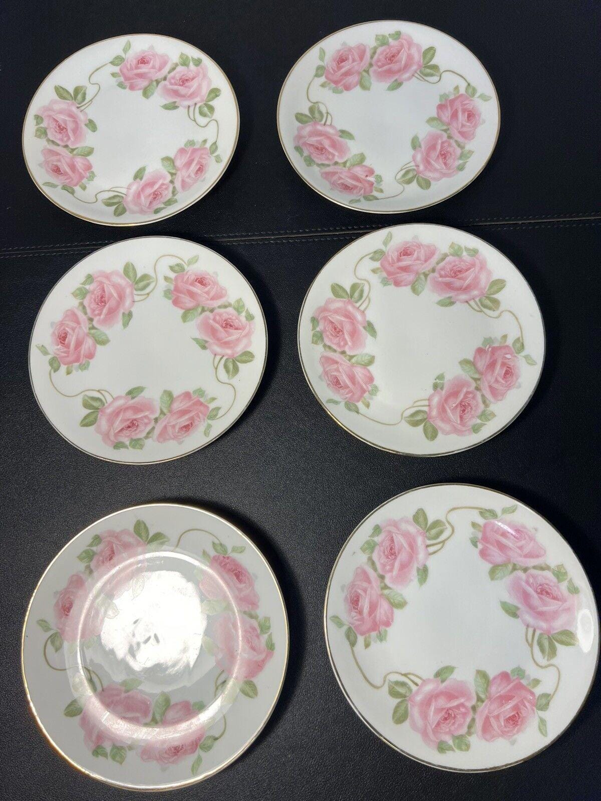 Z.S. & C Bavaria Antique 1880 to 1918 Pink Roses Gold Trim 6 Bread