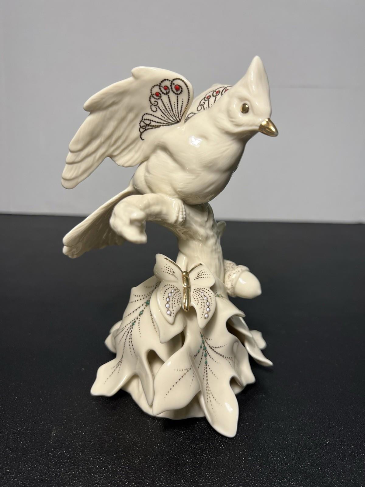 Lenox 1990s China Jewels White Cardinal With Butterfly & Acorns