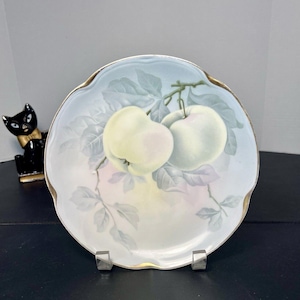 J & C Bavaria Antique 1898-1923 Louise Pearl Blue Two Apples Cabinet Plate 8.5”