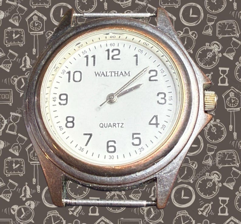 Waltham 1980s Quartz Watch Head White Dial Japan Movement, 1.5”, AS IS image 1