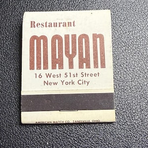 Vintage 1950s Matchbook Restaurant Mayan New York City Unused/Unstruck FREE SHIP