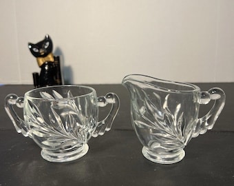 Azucarero con diseño de sauce de la década de 1930 de Indiana Glass, de vidrio transparente