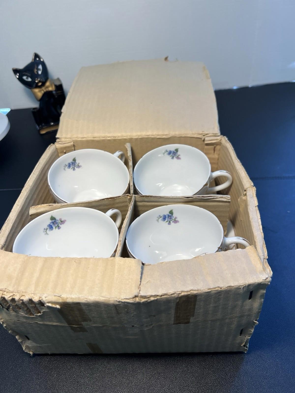 Yamaka China Japan NIB MCM Teacups & Snack Plates Blue Purple