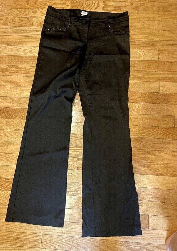 NWOT Cache Embellished Satin Black Bootcut Pants, 
