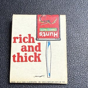 Vintage 1970s Matchbook Hunt’s Tomato Paste Recipe, Unused, Unstruck