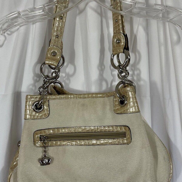 Kathy Van Zeeland Cream Taupe Studded Bag Purse Two Handles Snap Closure