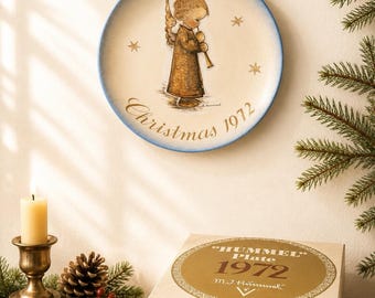 Assiette de Noël Hummel Goebel 1972 « Ange à la flûte », 20 cm, neuve sous blister.