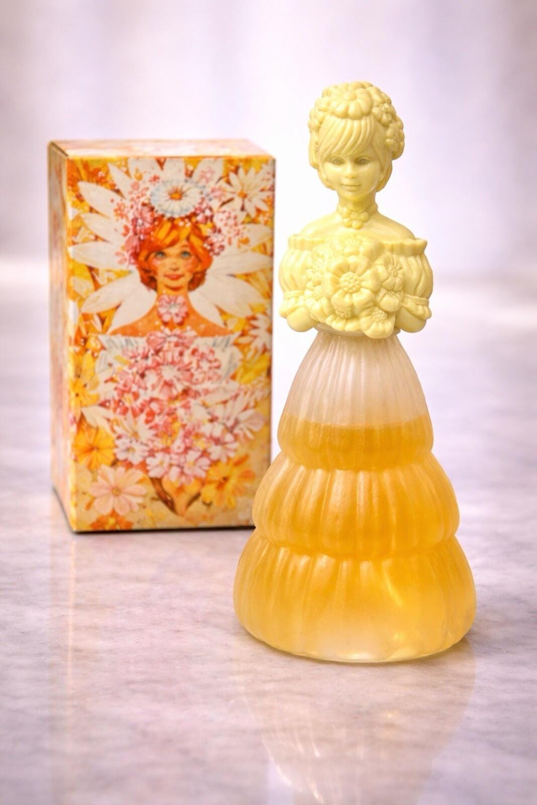 Avon 1970s Garden Girl Sweet Honesty Cologne Figural Bottle With