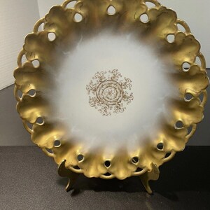 WG Guerin Limoges France Antique 1891 To 1900 Reticulated Gold Trim Floral Plate