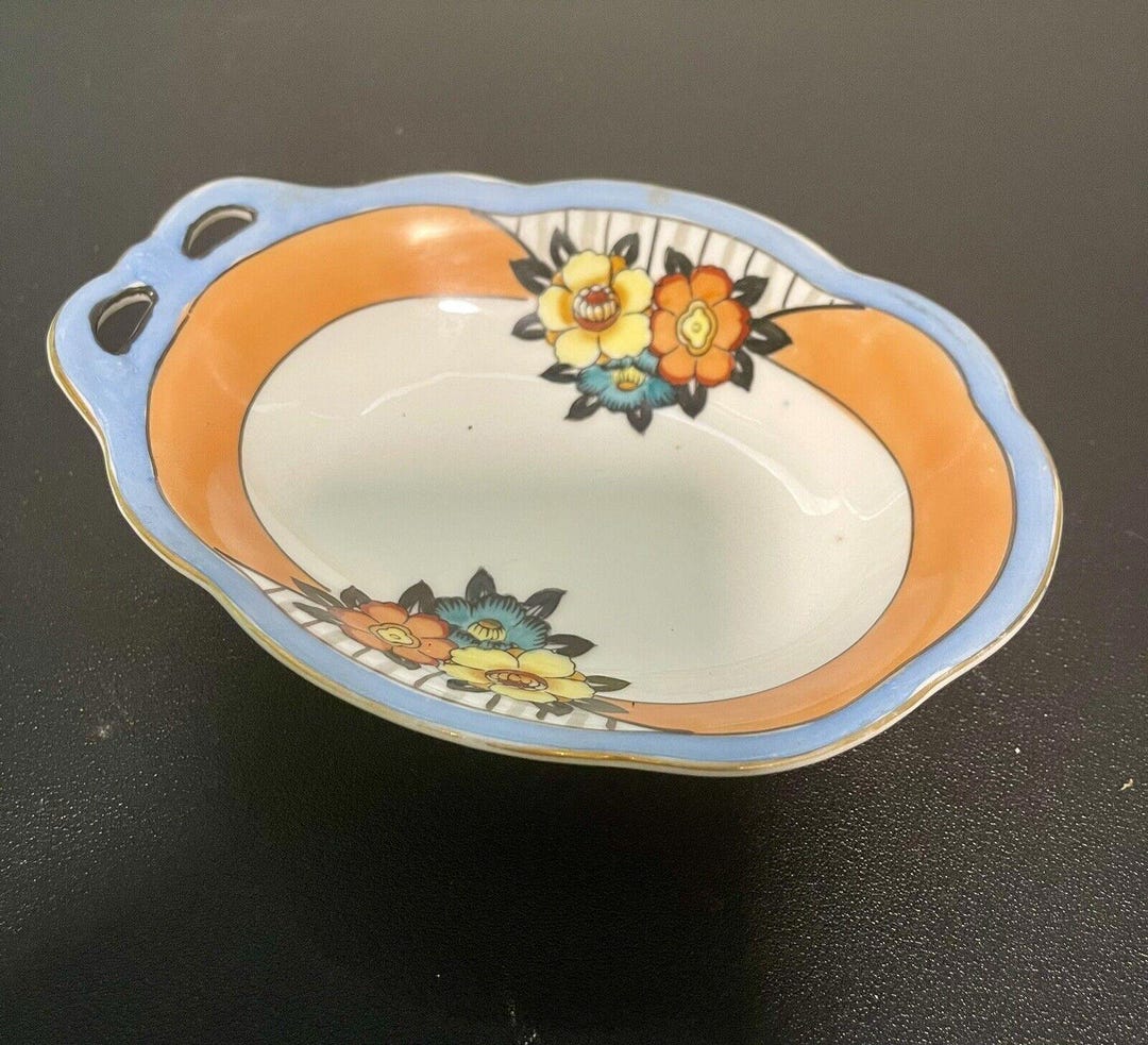 Noritake M Vintage 1930's Small Floral Snack Dish Two Handle Holes
