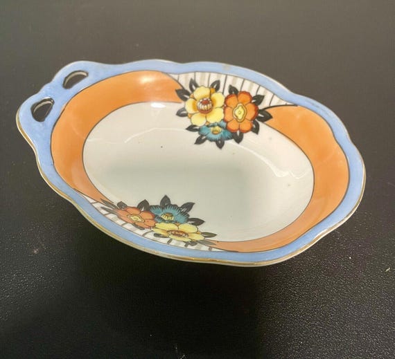 Noritake M Vintage 1930's Small Floral Snack Dish Two Handle Holes