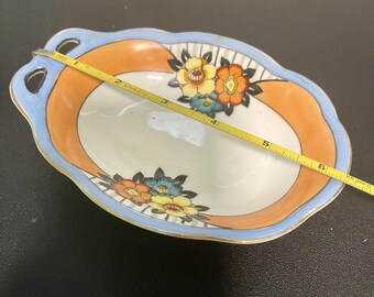 Noritake M Vintage 1930's Small Floral Snack Dish Two Handle Holes