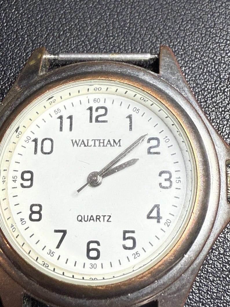 Waltham 1980s Quartz Watch Head White Dial Japan Movement, 1.5”, AS IS image 3
