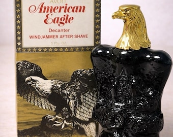 エイボン 1970年代 アメリカンイーグル ウィンドジャマー アフターシェーブ ブラックガラスボトル（箱付き）、6.25インチ